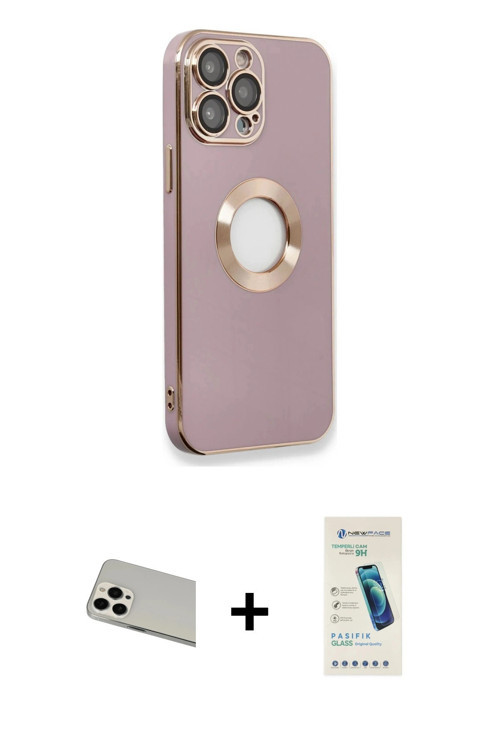 ieg™ iPhone 13 Pro Max Kılıf İz Form Serisi - Şeffaf Pasifik Cam Ekran Koruyucu + Beyaz Rainbow Kame