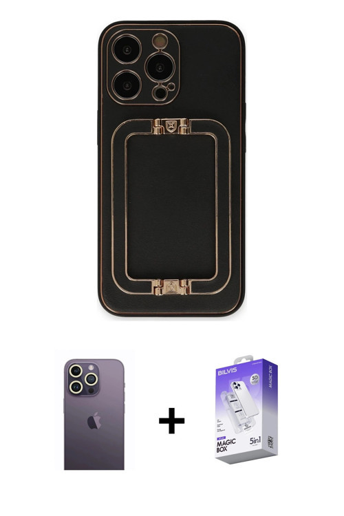 ieg™ iPhone 13 Pro Max Kılıf Kozmos Minimal Prime - Siyah Bilvis 5in1 3D Magic Cam Ekran Koruyucu +