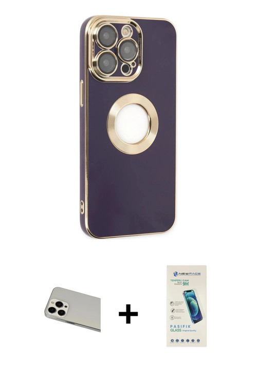 ieg™ iPhone 13 Pro Max Kılıf İz Form Serisi - Şeffaf Pasifik Cam Ekran Koruyucu + Beyaz Rainbow Kame