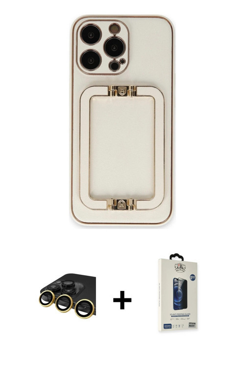 ieg™ iPhone 13 Pro Max Kılıf Kozmos Minimal Prime - Siyah Bilvis Hayalet Cam Ekran Koruyucu + Gold R