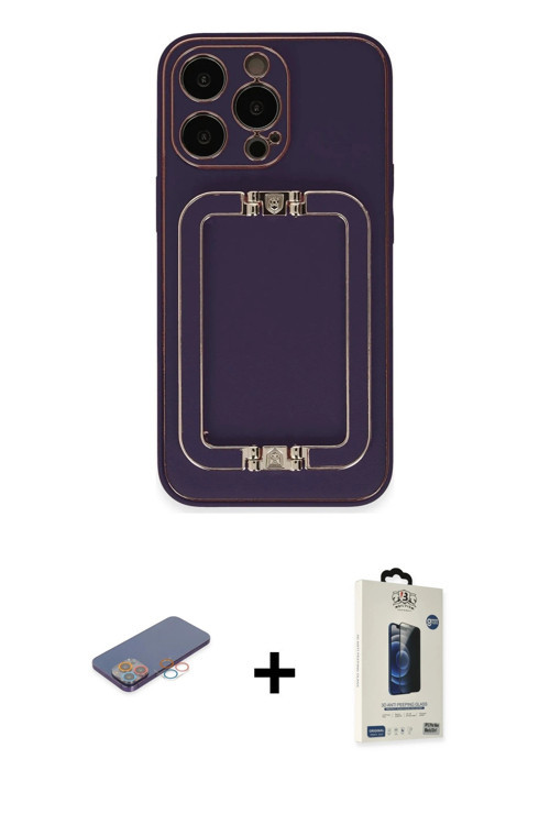 ieg™ iPhone 13 Pro Max Kılıf Kozmos Minimal Prime - Siyah Bilvis Hayalet Cam Ekran Koruyucu + Pembe