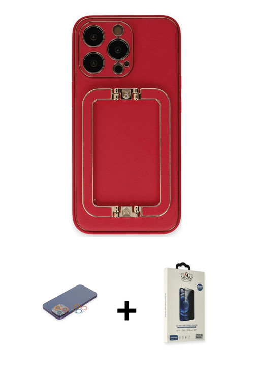 ieg™ iPhone 13 Pro Max Kılıf Kozmos Minimal Prime - Siyah Bilvis Hayalet Cam Ekran Koruyucu + Pembe