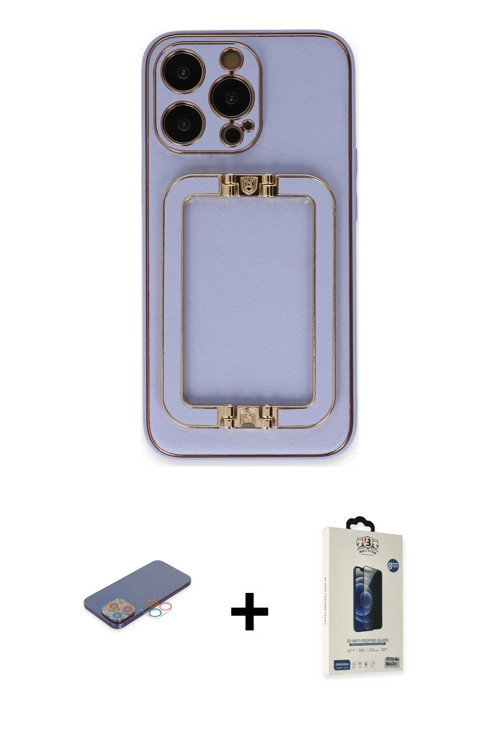 ieg™ iPhone 13 Pro Max Kılıf Kozmos Minimal Prime - Siyah Bilvis Hayalet Cam Ekran Koruyucu + Pembe