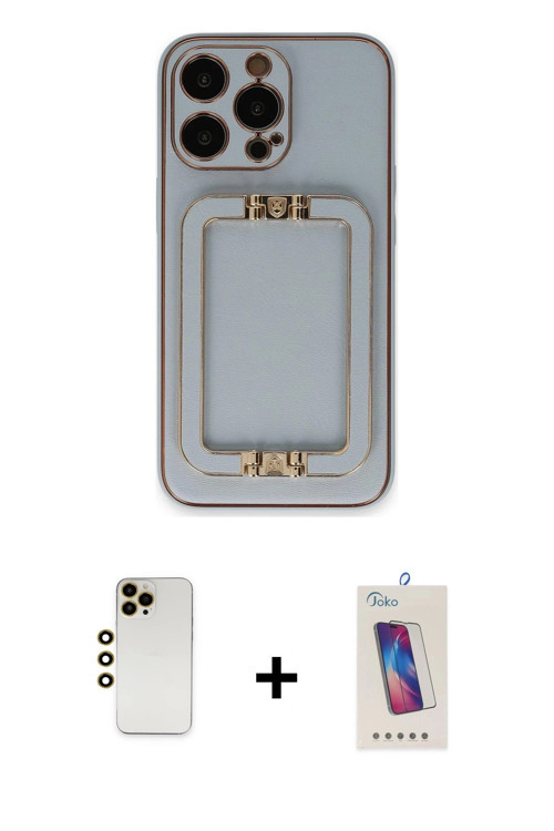 ieg™ iPhone 13 Pro Max Kılıf Kozmos Minimal Prime - Siyah Joko 5D Cam + Gold Shine Kamera Lens
