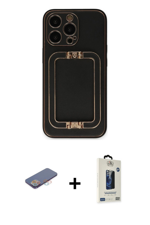 ieg™ iPhone 13 Pro Max Kılıf Kozmos Minimal Prime - Siyah Bilvis Hayalet Cam Ekran Koruyucu + Pembe