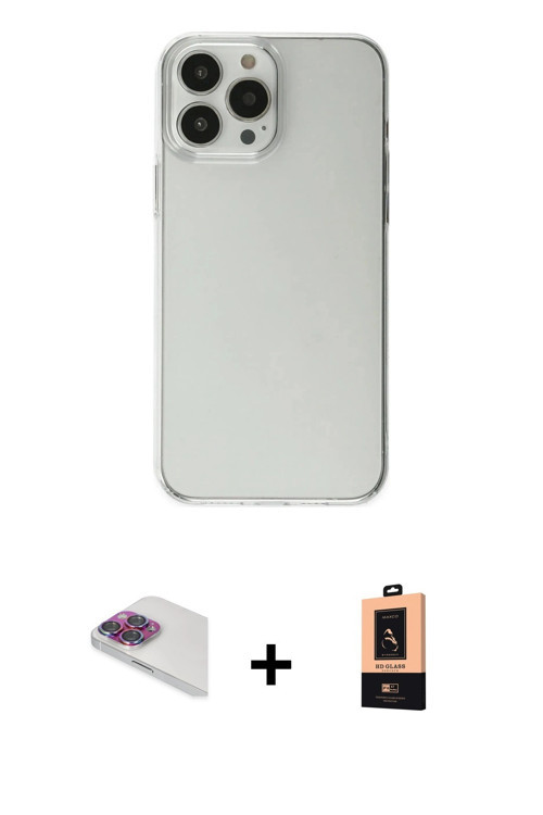 ieg™ iPhone 13 Pro Max Kılıf Kutup Doku Koleksiyonu - Şeffaf Maxco Cam Ekran Koruyucu + Gökkuşağı Pe