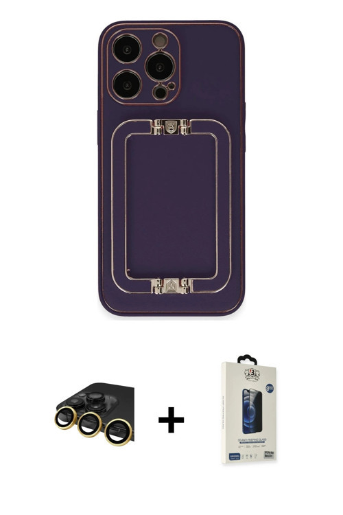 ieg™ iPhone 13 Pro Max Kılıf Kozmos Minimal Prime - Siyah Bilvis Hayalet Cam Ekran Koruyucu + Gold R