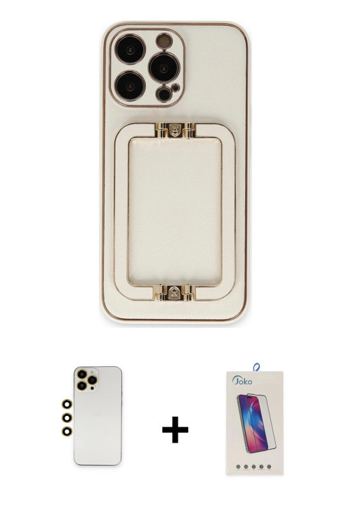ieg™ iPhone 13 Pro Max Kılıf Kozmos Minimal Prime - Siyah Joko 5D Cam + Gold Shine Kamera Lens