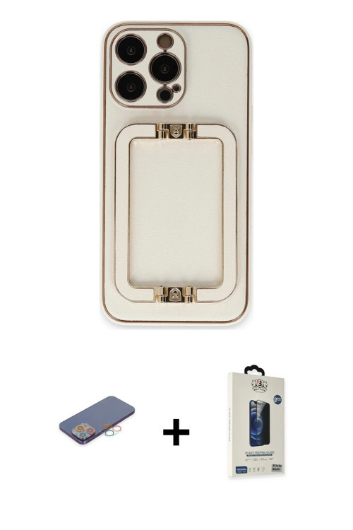 ieg™ iPhone 13 Pro Max Kılıf Kozmos Minimal Prime - Siyah Bilvis Hayalet Cam Ekran Koruyucu + Pembe