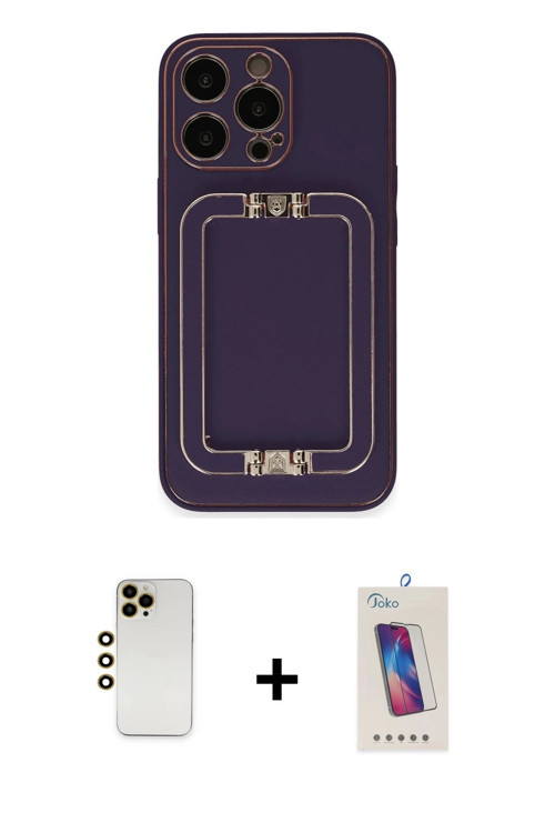 ieg™ iPhone 13 Pro Max Kılıf Kozmos Minimal Prime - Siyah Joko 5D Cam + Gold Shine Kamera Lens