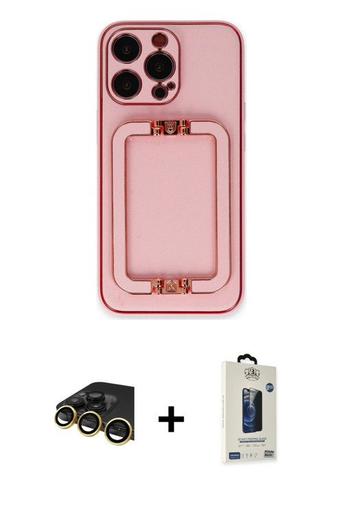 ieg™ iPhone 13 Pro Max Kılıf Kozmos Minimal Prime - Siyah Bilvis Hayalet Cam Ekran Koruyucu + Gold R