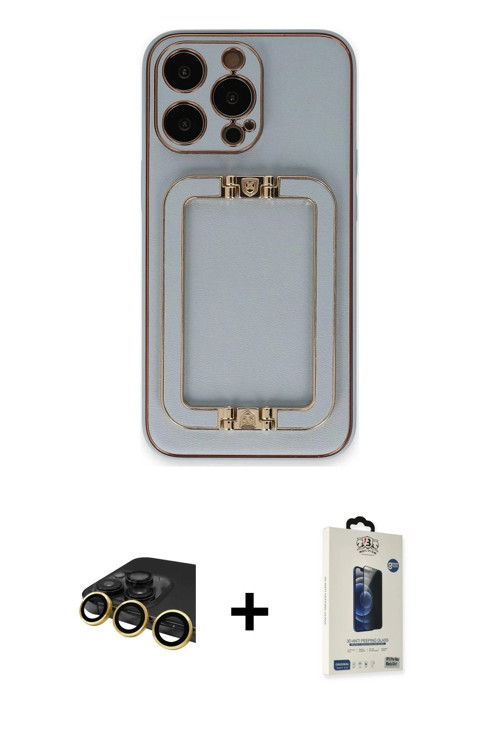 ieg™ iPhone 13 Pro Max Kılıf Kozmos Minimal Prime - Siyah Bilvis Hayalet Cam Ekran Koruyucu + Gold R