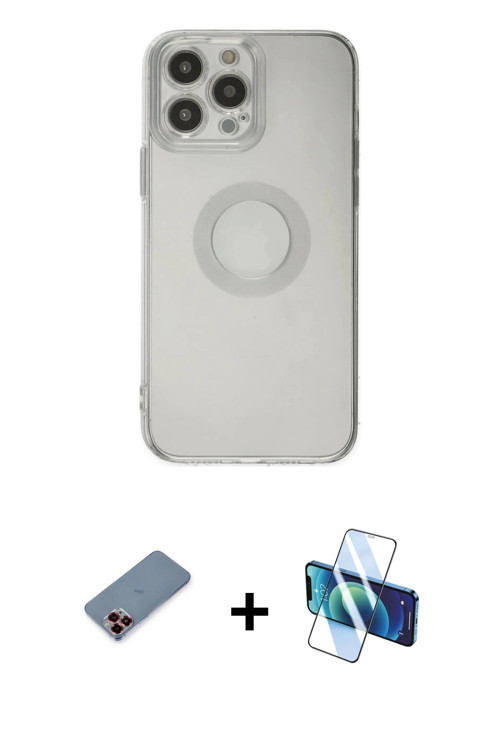 ieg™ iPhone 13 Pro Max Kılıf Kutup Klasik - Siyah 3D Antistatik Cam Ekran Koruyucu + Kırmızı Metal K