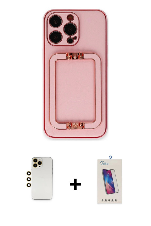 ieg™ iPhone 13 Pro Max Kılıf Kozmos Minimal Prime - Siyah Joko 5D Cam + Gold Shine Kamera Lens