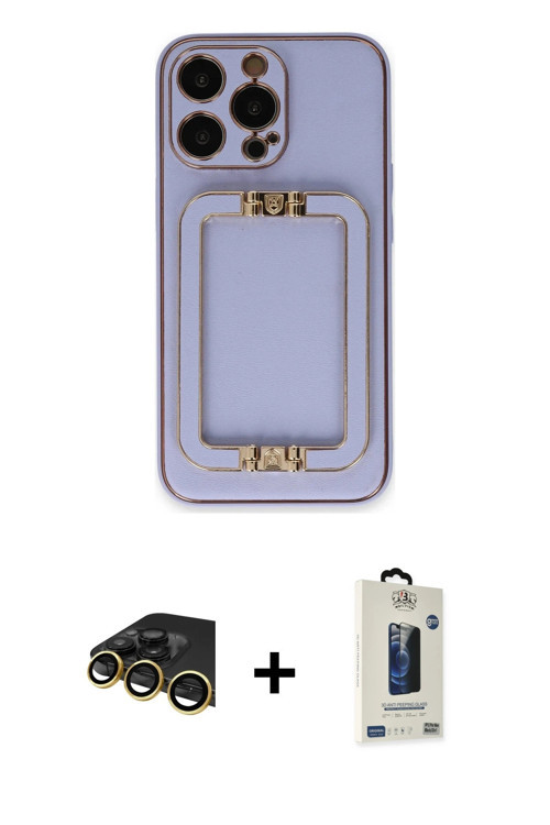 ieg™ iPhone 13 Pro Max Kılıf Kozmos Minimal Prime - Siyah Bilvis Hayalet Cam Ekran Koruyucu + Gold R