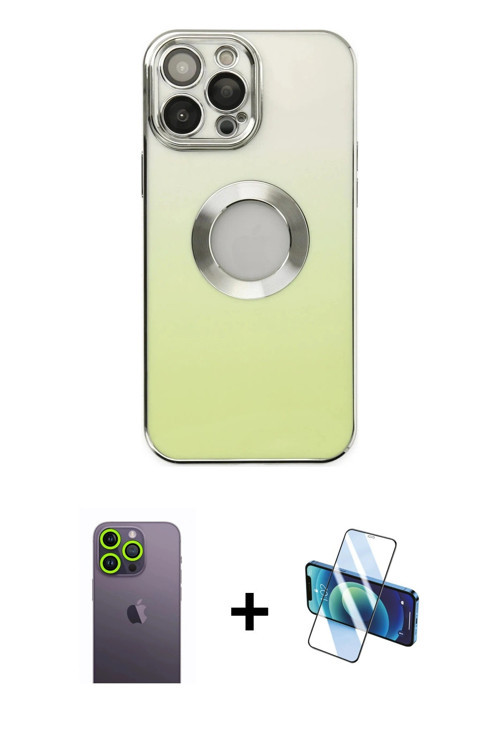 ieg™ iPhone 13 Pro Max Kılıf Kutup Yansıma Özel Seri - Siyah 3D Antistatik Cam Ekran Koruyucu + Yeşi