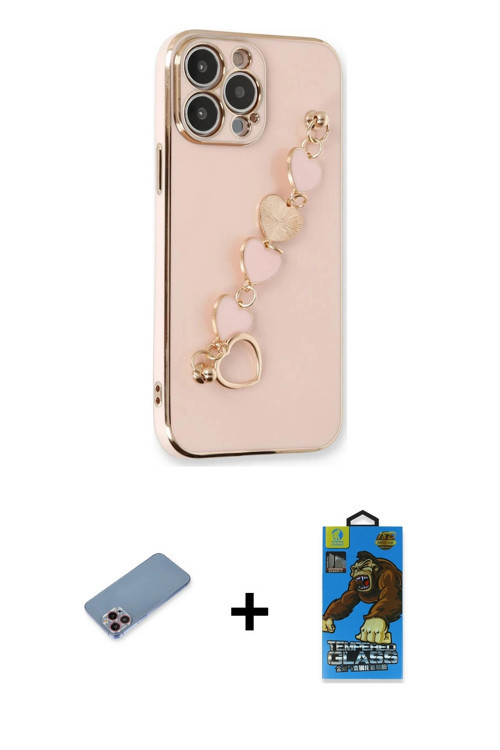 ieg™ iPhone 13 Pro Max Kılıf Nova Işık Prime - Siyah 18D Cam Ekran Koruyucu + Pembe Shine Kamera Len