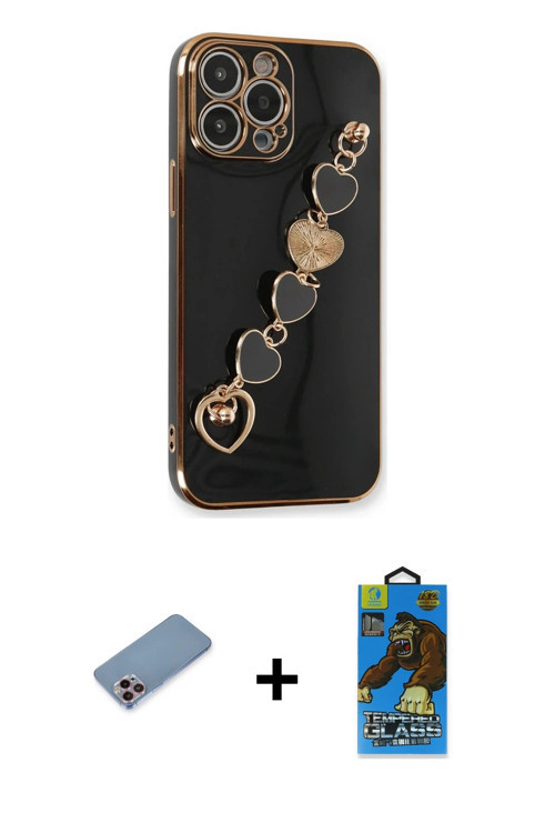ieg™ iPhone 13 Pro Max Kılıf Nova Işık Prime - Siyah 18D Cam Ekran Koruyucu + Pembe Shine Kamera Len