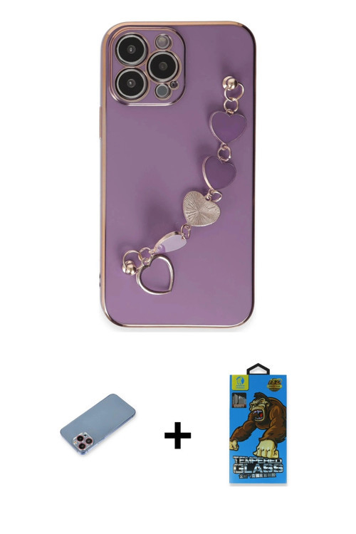 ieg™ iPhone 13 Pro Max Kılıf Nova Işık Prime - Siyah 18D Cam Ekran Koruyucu + Pembe Shine Kamera Len