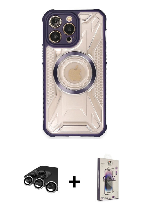ieg™ iPhone 13 Pro Max Kılıf Kutup Modern - Siyah Bilvis 3D Cam Ekran Koruyucu + Gümüş Raze Metal Ka