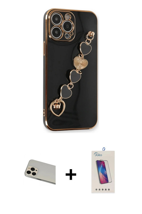 ieg™ iPhone 13 Pro Max Kılıf Nova Işık Prime - Siyah Joko 5D Cam + Rose Gold Rainbow Kamera Lens Kor