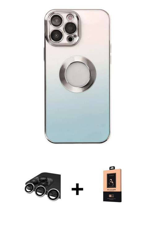 ieg™ iPhone 13 Pro Max Kılıf Kutup Yansıma Özel Seri - Şeffaf Maxco Cam Ekran Koruyucu + Gümüş Raze