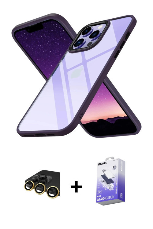 ieg™ iPhone 13 Pro Max Kılıf Nova Işık Serisi - Siyah Bilvis 5in1 5D Magic Hayalet Cam Ekran Koruyuc