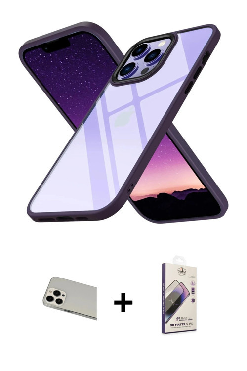 ieg™ iPhone 13 Pro Max Kılıf Nova Işık Serisi - Siyah Bilvis 3D Mat Cam Ekran Koruyucu + Beyaz Rainb