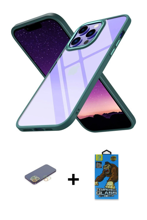 ieg™ iPhone 13 Pro Max Kılıf Nova Işık Serisi - Siyah 18D Cam Ekran Koruyucu + Sarı Renkli Kamera Le