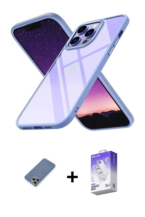 ieg™ iPhone 13 Pro Max Kılıf Nova Işık Serisi - Siyah Bilvis 5in1 3D Magic Cam Ekran Koruyucu + Açık