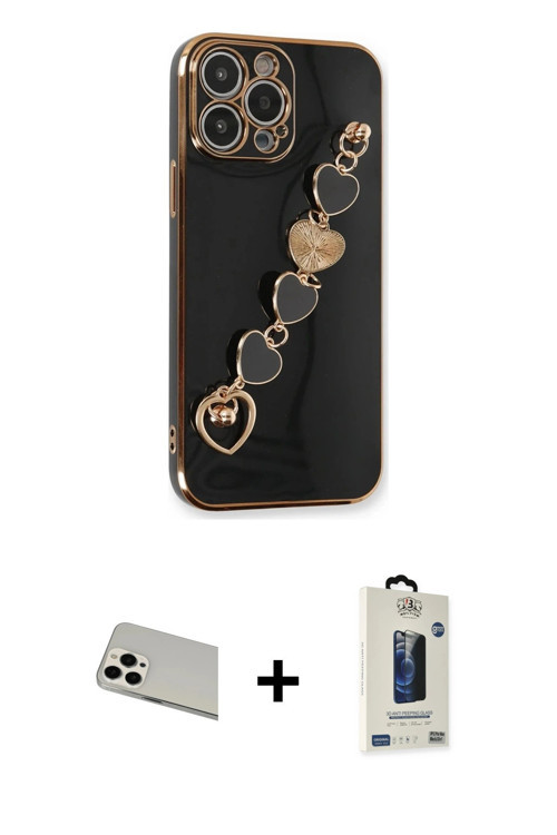iPhone 13 Pro Max Kılıf Nova Işık Prime - Siyah Bilvis Hayalet Cam Ekran Koruyucu + Beyaz Rainb