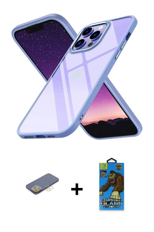 ieg™ iPhone 13 Pro Max Kılıf Nova Işık Serisi - Siyah 18D Cam Ekran Koruyucu + Sarı Renkli Kamera Le