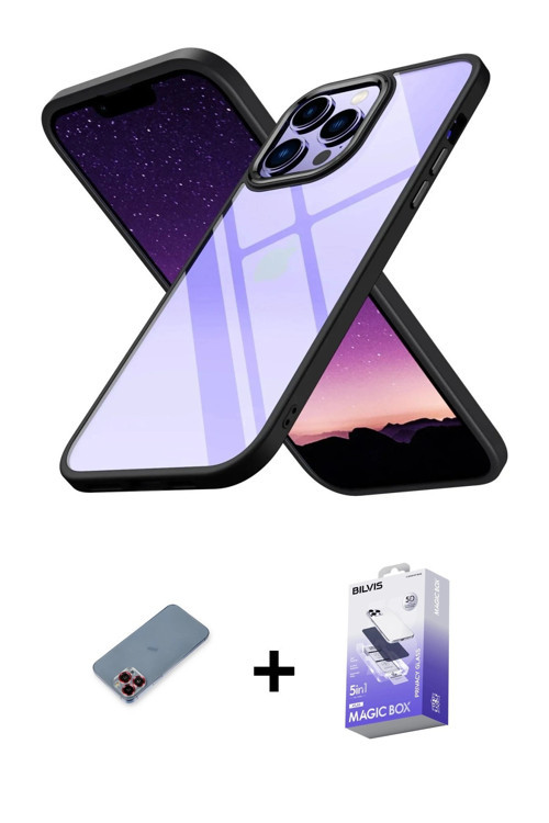 ieg™ iPhone 13 Pro Max Kılıf Nova Işık Serisi - Siyah Bilvis 5in1 5D Magic Hayalet Cam Ekran Koruyuc