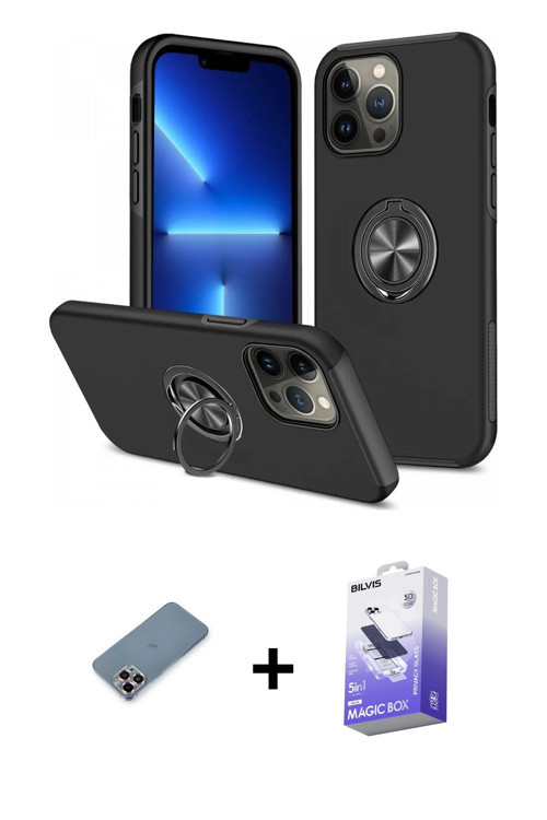 ieg™ iPhone 13 Pro Max Kılıf Odak Form Prime - Siyah Bilvis 5in1 5D Magic Hayalet Cam Ekran Koruyucu