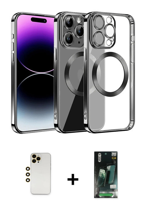 ieg™ iPhone 13 Pro Max Kılıf Pusula Form - Şeffaf 360 Full Body Arka Koruyucu + Gold Shine Kamera Le