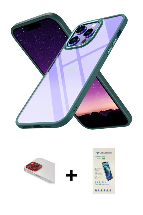 ieg™ iPhone 13 Pro Max Kılıf Nova Işık Serisi - Şeffaf Pasifik Cam Ekran Koruyucu + Kırmızı Pers Alü