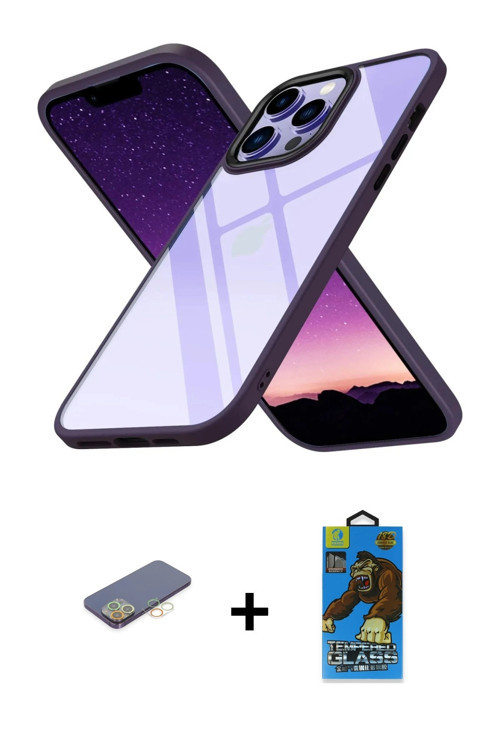 ieg™ iPhone 13 Pro Max Kılıf Nova Işık Serisi - Siyah 18D Cam Ekran Koruyucu + Sarı Renkli Kamera Le