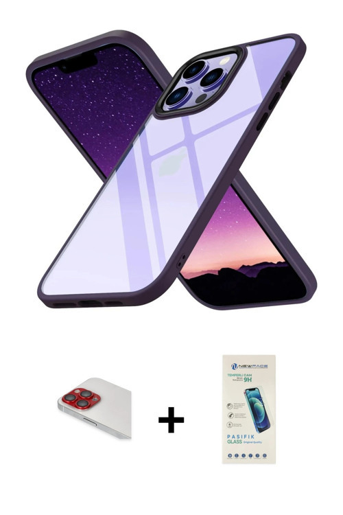 ieg™ iPhone 13 Pro Max Kılıf Nova Işık Serisi - Şeffaf Pasifik Cam Ekran Koruyucu + Kırmızı Pers Alü