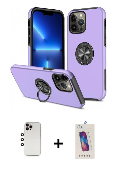 ieg™ iPhone 13 Pro Max Kılıf Odak Form Prime - Siyah Joko 5D Cam + Gökkuşağı Shine Kamera Lens