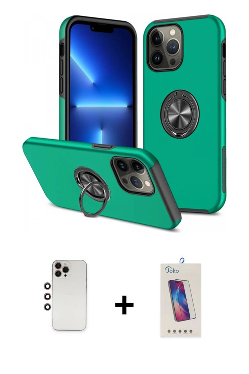 ieg™ iPhone 13 Pro Max Kılıf Odak Form Prime - Siyah Joko 5D Cam + Gökkuşağı Shine Kamera Lens