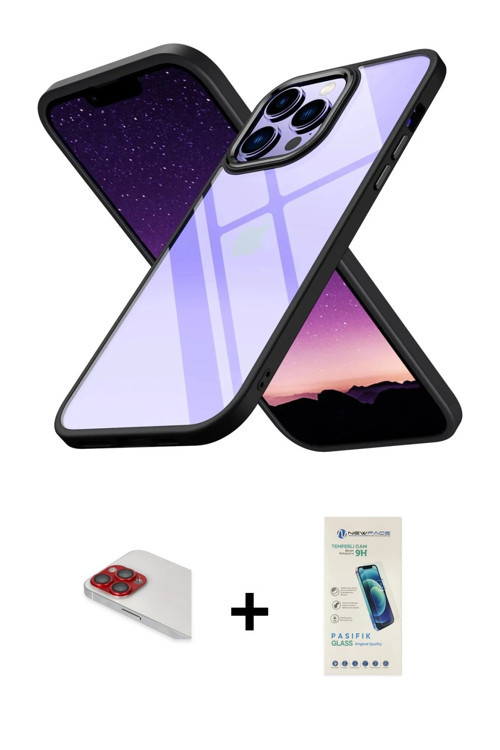 ieg™ iPhone 13 Pro Max Kılıf Nova Işık Serisi - Şeffaf Pasifik Cam Ekran Koruyucu + Kırmızı Pers Alü