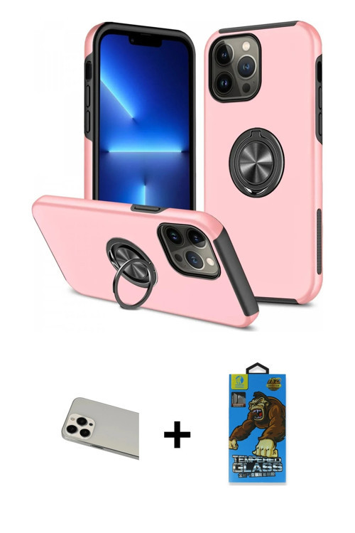 ieg™ iPhone 13 Pro Max Kılıf Odak Form Prime - Siyah 18D Cam Ekran Koruyucu + Beyaz Rainbow Kamera L