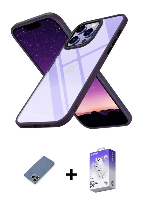 ieg™ iPhone 13 Pro Max Kılıf Nova Işık Serisi - Siyah Bilvis 5in1 3D Magic Cam Ekran Koruyucu + Açık