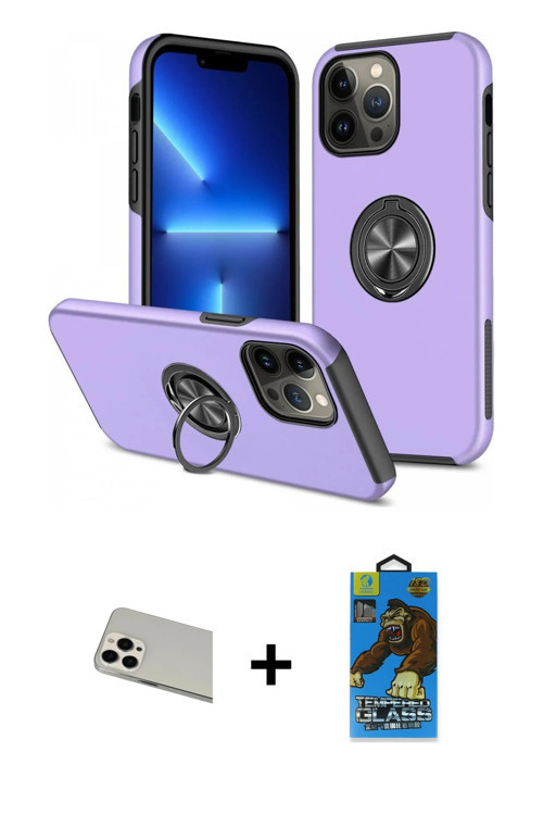 ieg™ iPhone 13 Pro Max Kılıf Odak Form Prime - Siyah 18D Cam Ekran Koruyucu + Beyaz Rainbow Kamera L