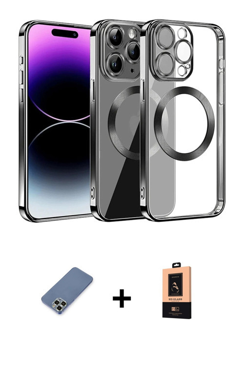 ieg™ iPhone 13 Pro Max Kılıf Pusula Form - Şeffaf Maxco Cam Ekran Koruyucu + Açık Yeşil Metal Kamera
