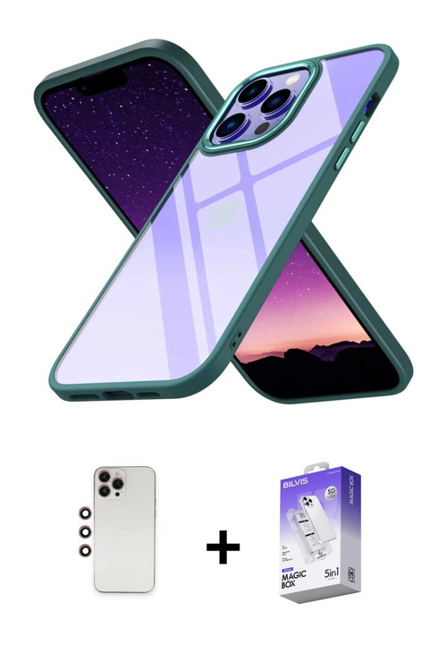 ieg™ iPhone 13 Pro Max Kılıf Nova Işık Serisi - Siyah Bilvis 5in1 3D Magic Cam Ekran Koruyucu + Gökk