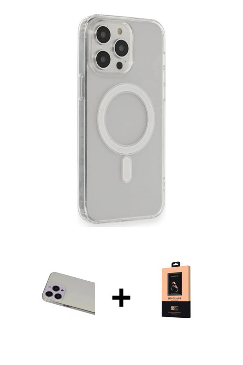 ieg™ iPhone 13 Pro Max Kılıf Pusula Çizgi Koleksiyonu - Şeffaf Maxco Cam Ekran Koruyucu + Mor Rainbo
