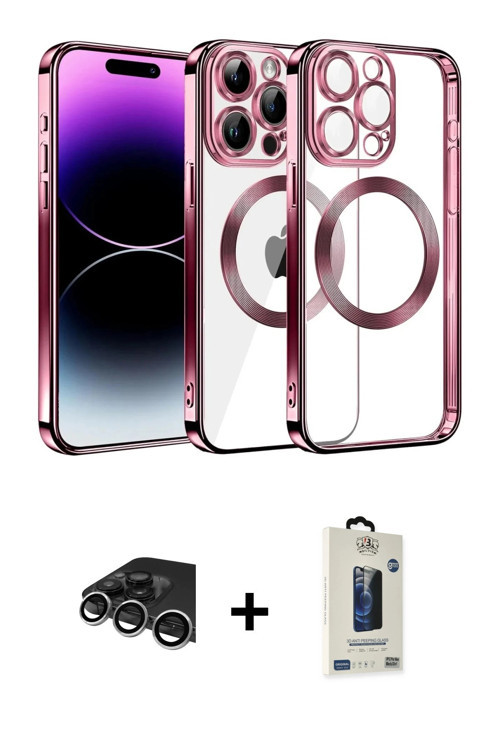 ieg™ iPhone 13 Pro Max Kılıf Pusula Form - Siyah Bilvis Hayalet Cam Ekran Koruyucu + Gümüş Raze Meta