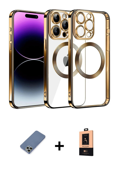 ieg™ iPhone 13 Pro Max Kılıf Pusula Form - Şeffaf Maxco Cam Ekran Koruyucu + Açık Yeşil Metal Kamera