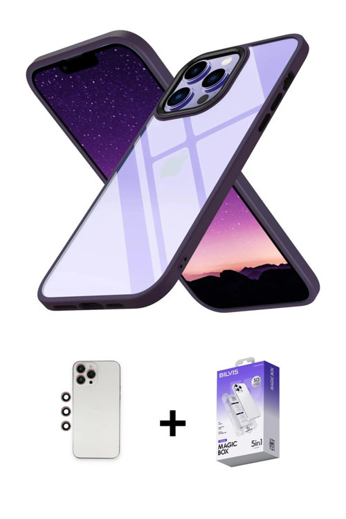 ieg™ iPhone 13 Pro Max Kılıf Nova Işık Serisi - Siyah Bilvis 5in1 3D Magic Cam Ekran Koruyucu + Gökk